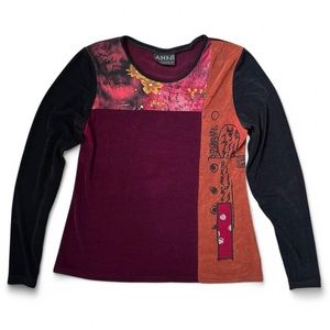 90s Vintage AHNI handmade patchwork style long sleeve top